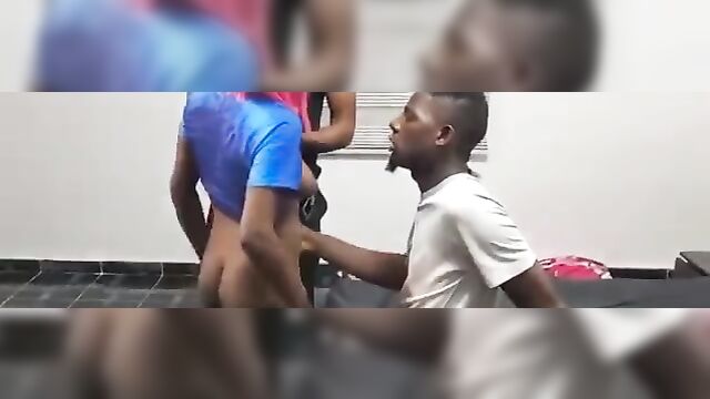 Nigerian Private University Students Threesome Leaked Sex Tape With Guys Sucking Tits - 2 image