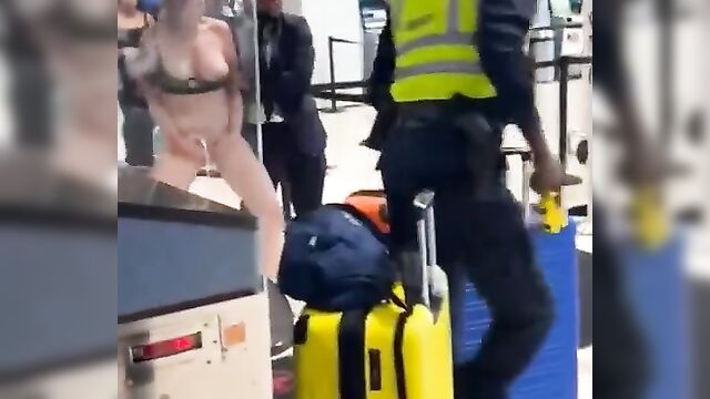 Pussy And Boobs Exposed In Public As White American Girl On Drugs Strips Naked And Runs Mad In A Jamaican Airport