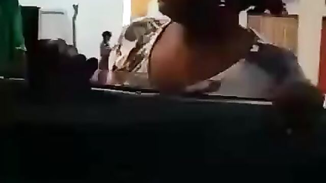 African Guy Fingering Wife And Squeezing Her Breasts In Public