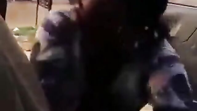 African Guy Fingering Wife And Squeezing Her Breasts In Public - 2 image