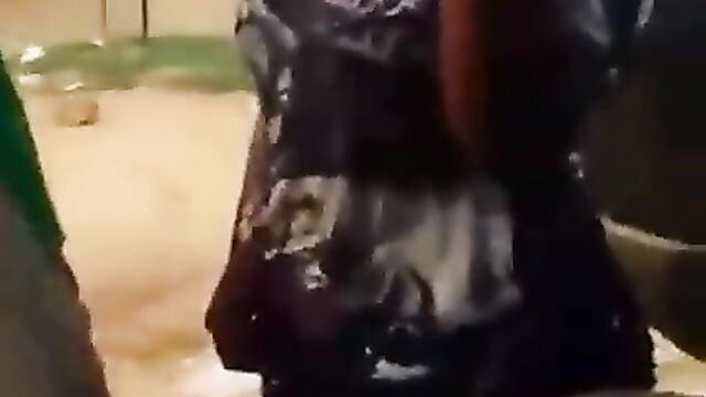 African Guy Fingering Wife And Squeezing Her Breasts In Public - 4 image