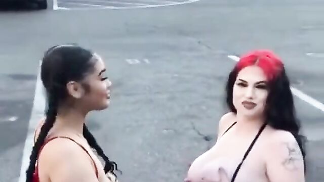 2 Thots Showing Their Breasts In Public In America - 4 image