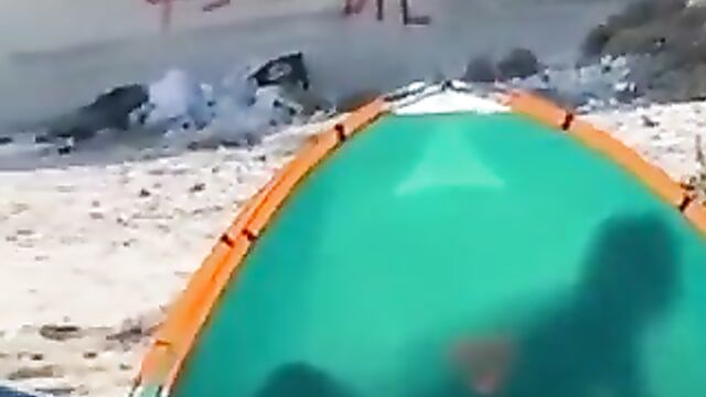 Couple Caught Having Hot Doggy Style Sex In Public In Tent On The Beach - 4 image
