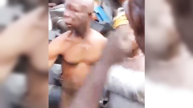 African Dude And His GF With Big Breasts Stripped Naked And Beaten In Public For Allegedly Stealing - Part 1 - 3 image