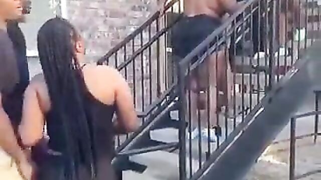 Boobs Out In Public As Big Girls Fight Over A Man In The Neighborhood - 4 image