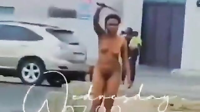 Woman With Small Breasts And Fine Ass Strips Naked And Runs Mad In Public In Nigeria - 3 image