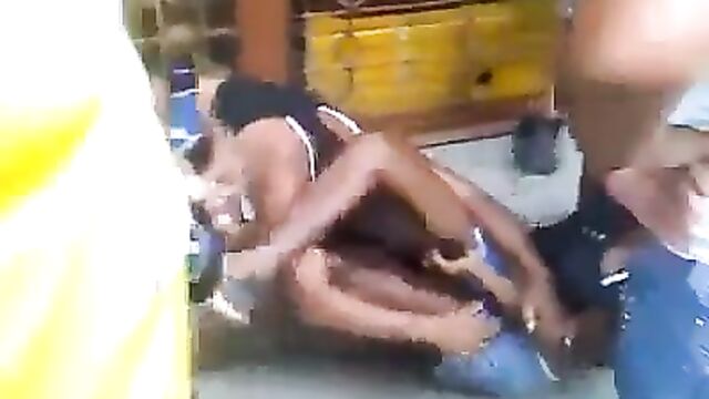 Breasts and nipples on display in public in brutal girl street fight, as girl beats up and drags her boyfriend’s side chick into a gutter! - 1 image