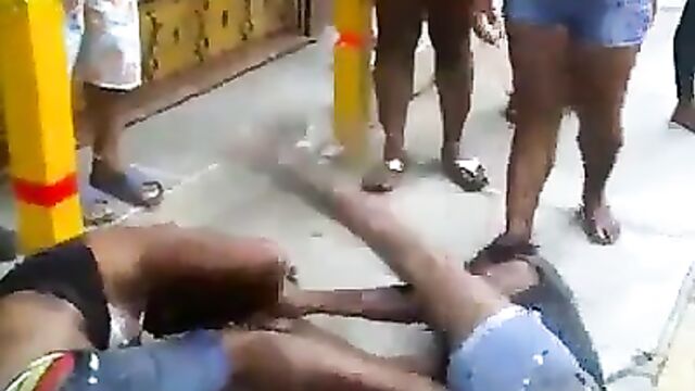 Breasts and nipples on display in public in brutal girl street fight, as girl beats up and drags her boyfriend’s side chick into a gutter! - 3 image