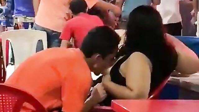 Guy Sucking Girlfriend’s Breasts In Public