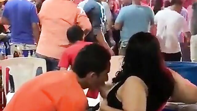 Guy Sucking Girlfriend’s Breasts In Public - 3 image