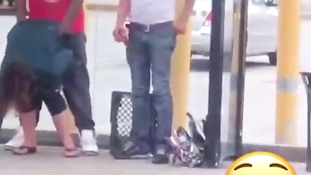 Drunk couple caught having doggy style sex in public at a bus stop in South Africa