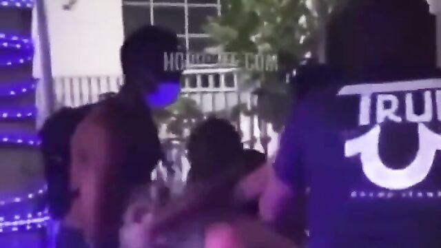 Boobs out, as white chick with naked breasts beats up black side chicks in public - 5 image