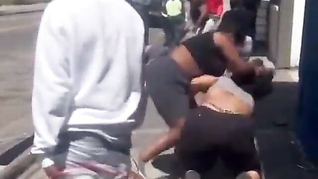 Big breasts pop out in public as 2 women fight on the street in Hartford Ghetto, CT, USA