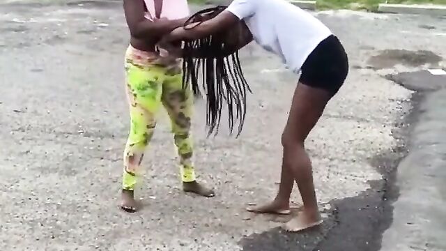 Big breasts out in public as busty girl beats girl with small boobs for snatching her boyfriend - 5 image