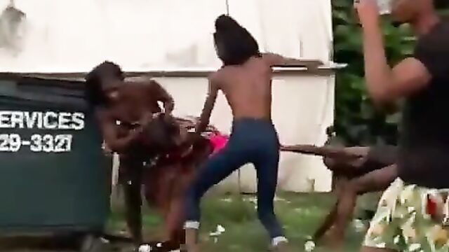 Pussy and boobs out in public as girl gets beaten for having sex with another girl’s boyfriend - 1 image