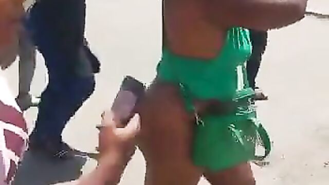 Mzansi girl with naked big ass and bushy pussy caught walking around without panties in public!