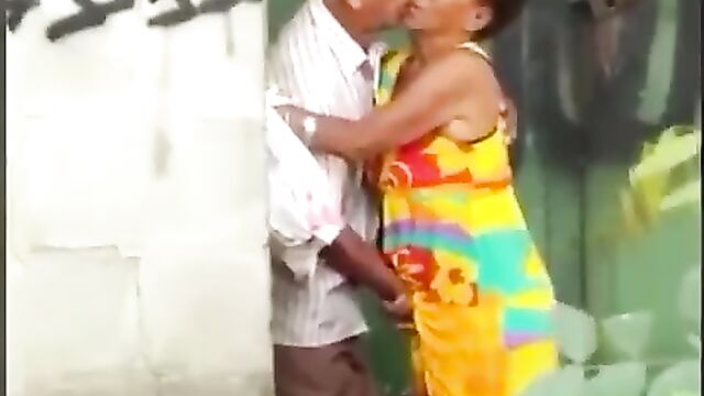 Horny old man fingering old woman in public - 3 image