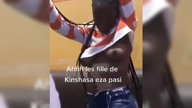 Drunk sexy black whore showing her breasts in public and wilding in the club