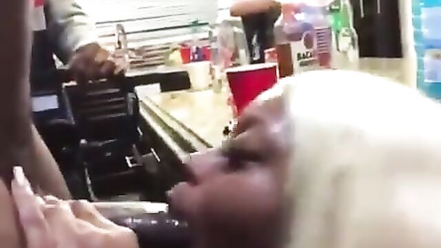 Chick giving dude blow job at a party - 4 image