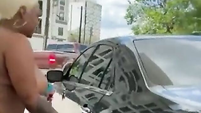 Ass and Boobs out in public as big ass chick pumps gas at the station - 5 image