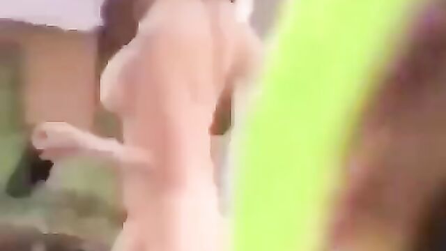 Naked woman walking on the street