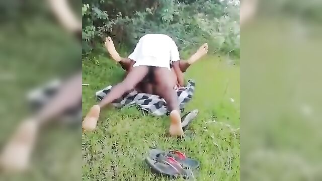 Horny farmer caught red-handed having sex with busty side chick in the bush - 3 image