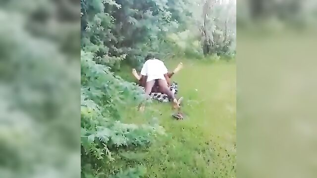 Horny farmer caught red-handed having sex with busty side chick in the bush - 5 image