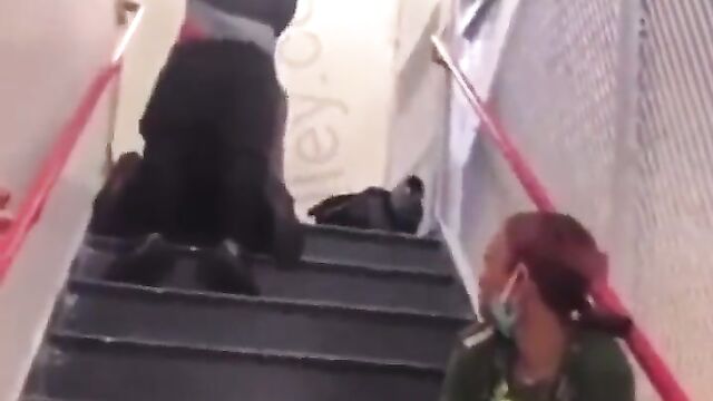Crazy couple having SEX on the stairs - 1 image