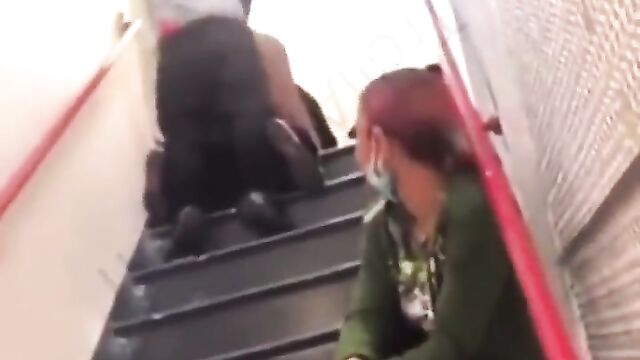 Crazy couple having SEX on the stairs