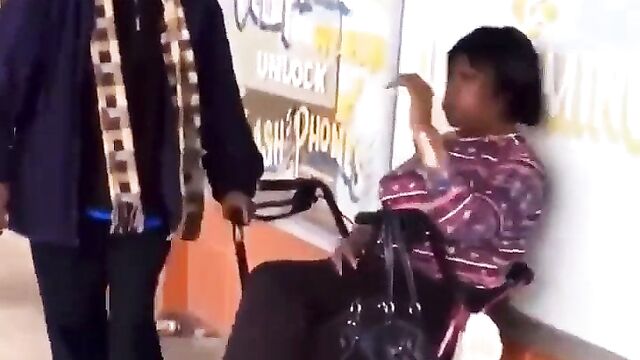 Grandma makes man suck her breasts in public