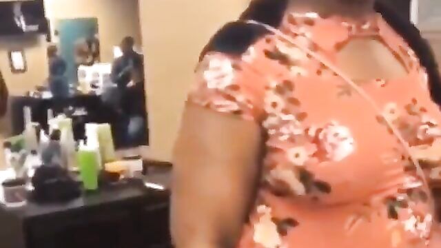 Woman strips and twerks naked in a store - 1 image