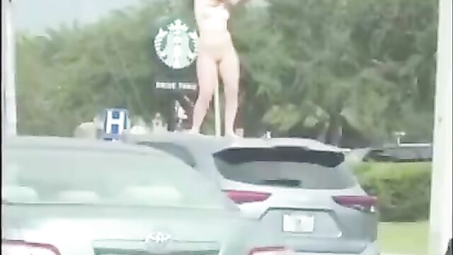 Naked white woman in front of Starbucks - 3 image