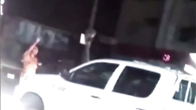 Girl strips naked and runs mad in public the road at night! - 3 image