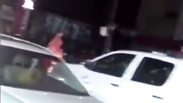 Girl strips naked and runs mad in public the road at night! - 4 image