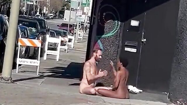 Naked couple caught discussing in public - 4 image