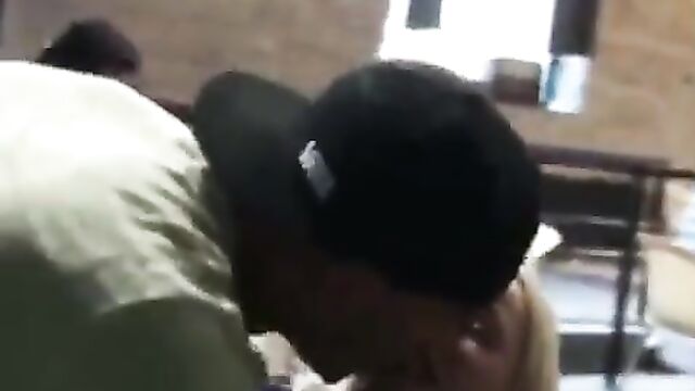 Crazy couple having sex in a cafe - 4 image