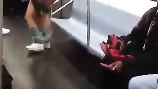 Chick fingering herself & showing her pussy in public on a subway - 3 image