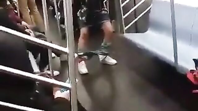 Chick fingering herself & showing her pussy in public on a subway - 4 image