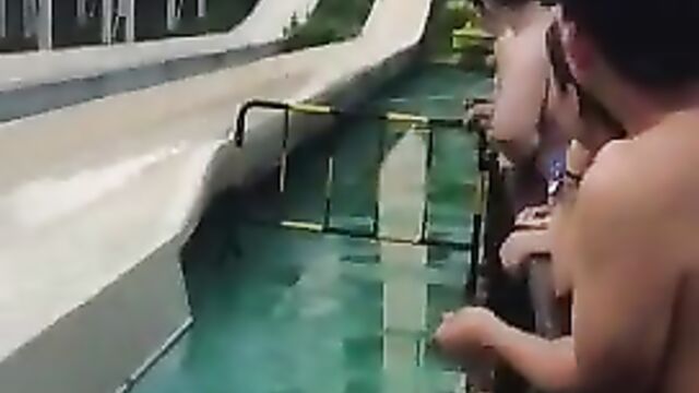 Boobs out as she comes down