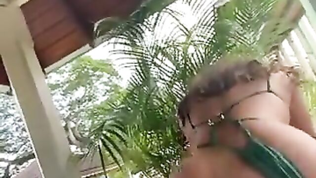 Naked couple caught having sex in public in a resort hotel