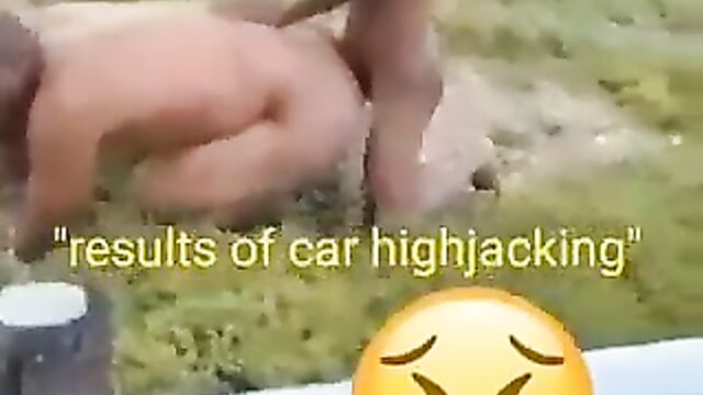 2 thieves caught and forced to strip naked and chop each other doggy style in public! - 1 image