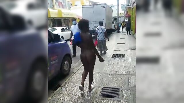 African street whore with Big Tits walking naked in public - 4 image