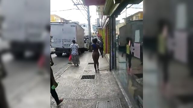 African street whore with Big Tits walking naked in public - 5 image