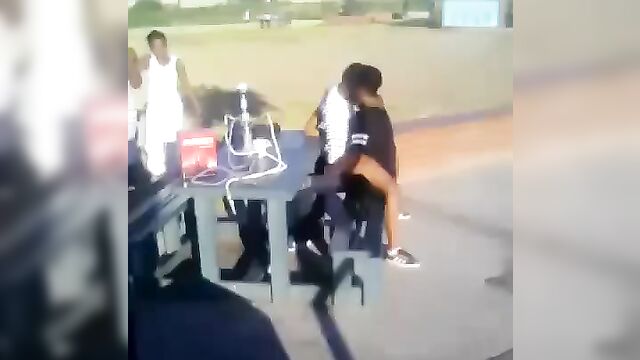 Crazy drunk couple having sex in a public restaurant