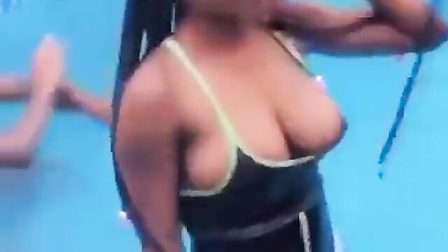 Boobs and nipple exposed in public as lady’s boob pops out in the pool - 5 image