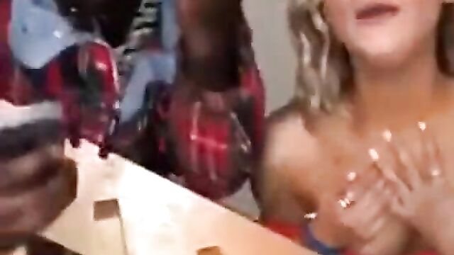 White girl showing boobs in front of guys - 4 image