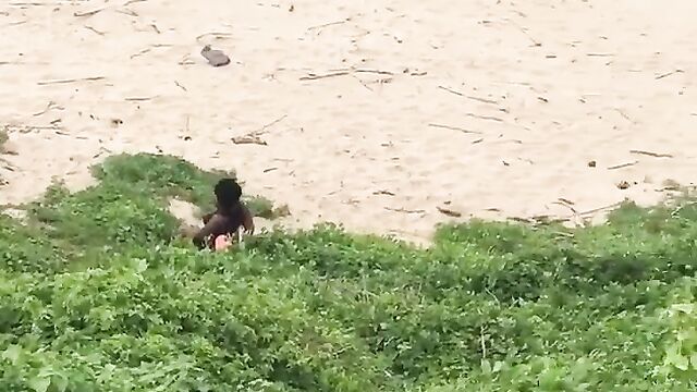 Couple caught discreetly having sex in the bush by the beach side
