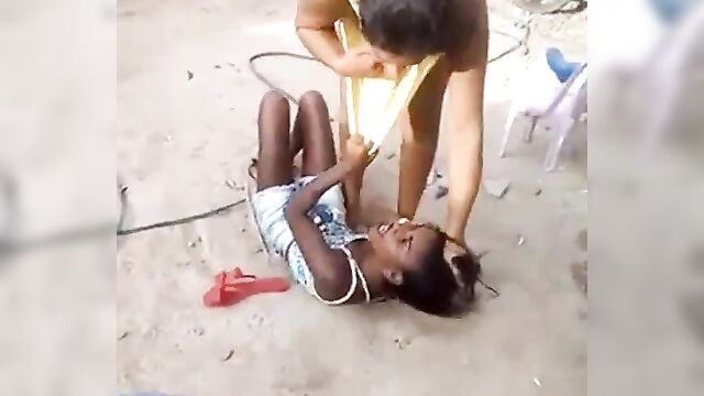 Ebony girl beats and strips sidechick in public