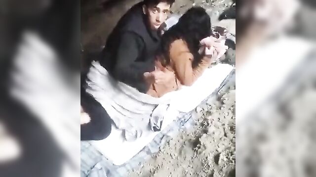 Horny couple caught having sex in a public place and embarrassed