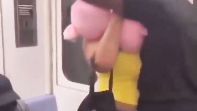 Horny couple having sex on a train in public - 1 image